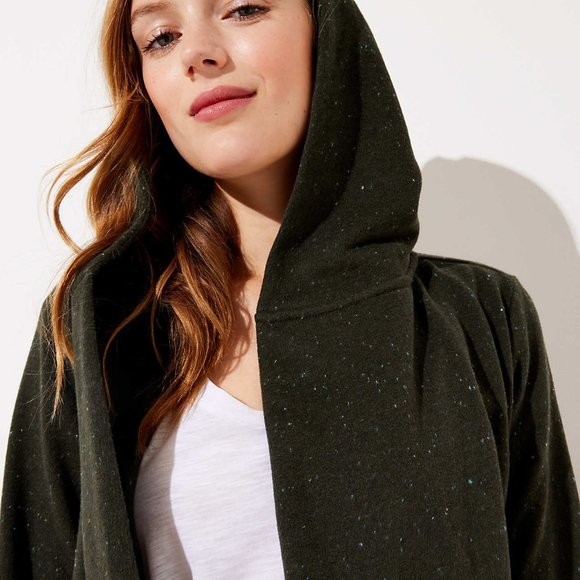 NWT LOFT FLECKED HOODED POCKET OPEN CARDIGAN - Picture 2 of 5